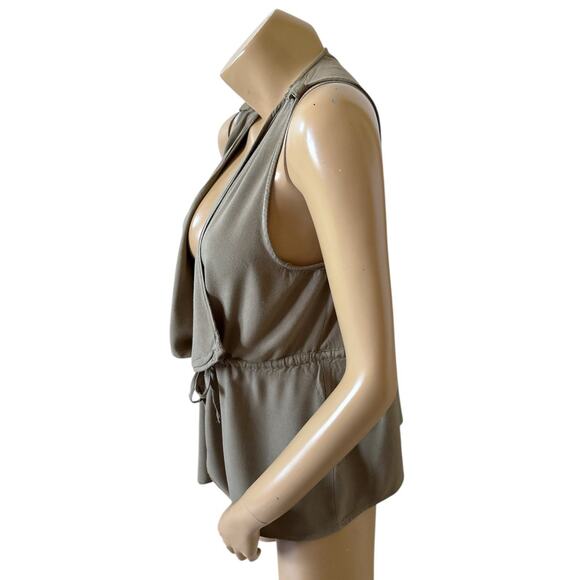Umgee Tie Front Draped Vest Small Olive Green Sleeveless Open Cardigan Top - Picture 2 of 8